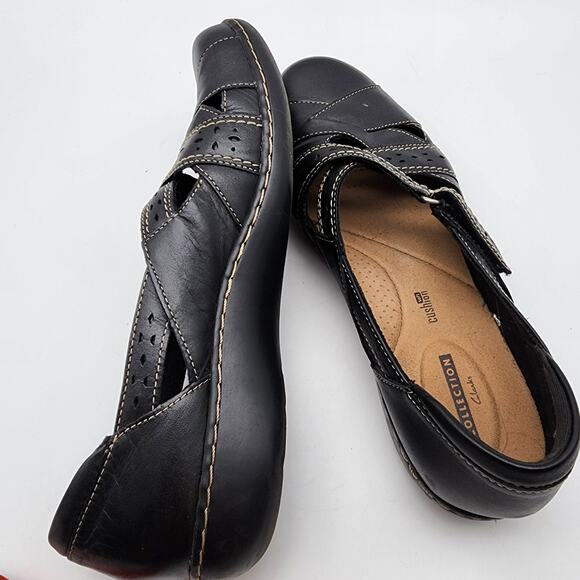 Clarks Bendables Ashland Spin Q Shoes Size 11 Black Leather Comfort Closed Toe - Picture 11 of 13